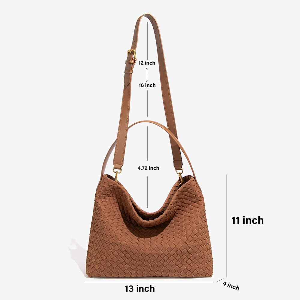 2453 Woven Suede Shoulder Bag , Leather Crossbody Bags Top Handle Handbag - Picture 5 of 6
